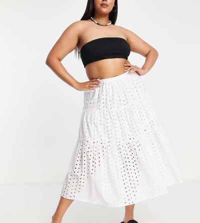 ASOS DESIGN ASOS DESIGN Curve broderie tiered midi skirt in white
