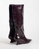 ASOS DESIGN ASOS DESIGN Curve Cinder wedge pull on knee boots in burgundy-RED - 4