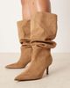 ASOS DESIGN ASOS DESIGN Curve Cydney slouch pull on knee boots in sand suedette-Neutral - 2