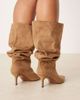 ASOS DESIGN ASOS DESIGN Curve Cydney slouch pull on knee boots in sand suedette-Neutral - 3