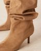 ASOS DESIGN ASOS DESIGN Curve Cydney slouch pull on knee boots in sand suedette-Neutral - 4