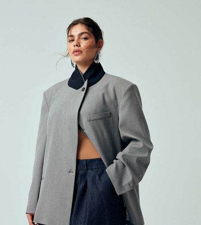 ASOS DESIGN ASOS DESIGN Curve oversized contrast collar blazer in heather gray