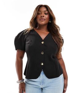 ASOS DESIGN ASOS DESIGN Curve short balloon sleeves molded hips blazer in black