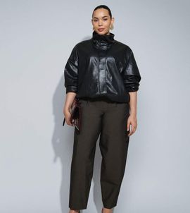 ASOS DESIGN ASOS DESIGN Curve Tailored belted barrel leg balloon pants in brown sheen