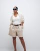 ASOS DESIGN ASOS DESIGN Curve Tailored belted turn up shorts in stone-Neutral - 1