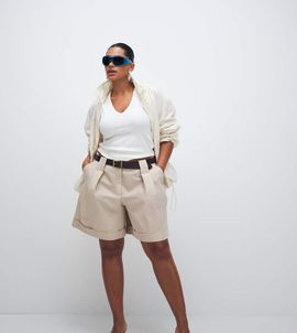 ASOS DESIGN ASOS DESIGN Curve Tailored belted turn up shorts in stone-Neutral
