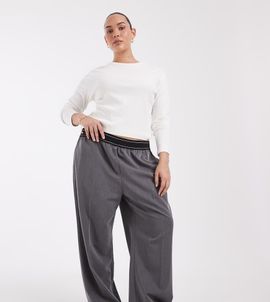 ASOS DESIGN ASOS DESIGN Curve Tailored elastic waist pants in gray-Black