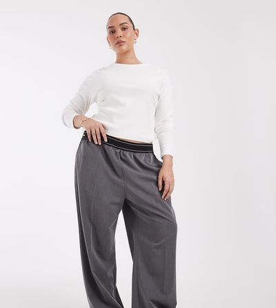 ASOS DESIGN ASOS DESIGN Curve Tailored elastic waist pants in gray-Black