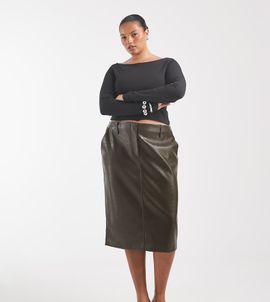 ASOS DESIGN ASOS DESIGN Curve tailored faux leather pencil skirt in olive croc-Green