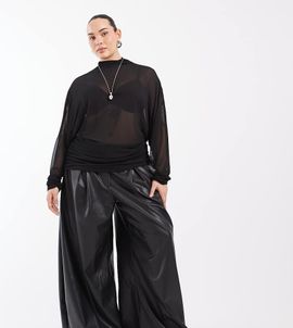 ASOS DESIGN ASOS DESIGN Curve Tailored leather look super wide pants in black crackle