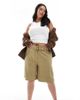 ASOS DESIGN ASOS DESIGN Curve tailored longline belted city shorts with linen in khaki-Green - 1
