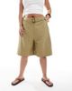 ASOS DESIGN ASOS DESIGN Curve tailored longline belted city shorts with linen in khaki-Green - 3