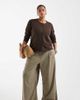 ASOS DESIGN ASOS DESIGN Curve tailored low rise slouchy pants in beige houndstooth-Neutral - 1