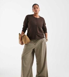 ASOS DESIGN ASOS DESIGN Curve tailored low rise slouchy pants in beige houndstooth-Neutral
