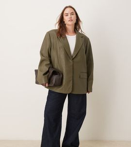 ASOS DESIGN ASOS DESIGN Curve tailored oversized faux leather blazer in dark green