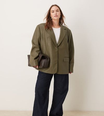 ASOS DESIGN ASOS DESIGN Curve tailored oversized faux leather blazer in dark green