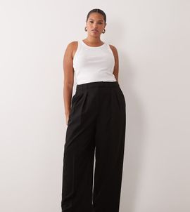 ASOS DESIGN ASOS DESIGN Curve tailored wide leg pants with pleat detail in black