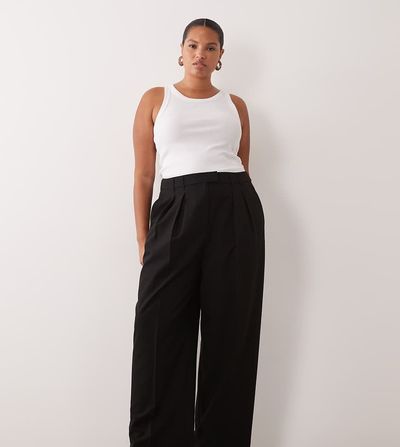 ASOS DESIGN ASOS DESIGN Curve tailored wide leg pants with pleat detail in black
