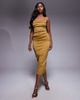 ASOS DESIGN ASOS DESIGN curved neckline midi dress with split in bronze in scuba-style fabric-Copper - 1