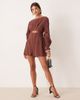 ASOS DESIGN ASOS DESIGN curved sleeves romper with pleating detail in chocolate-Brown - 2