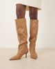 ASOS DESIGN ASOS DESIGN Cydney slouch pull on knee boots in sand suedette-Neutral - 2
