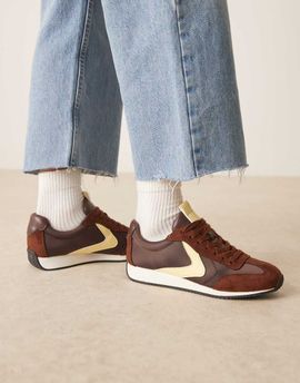 ASOS DESIGN ASOS DESIGN Daily lace up running sneakers in brown and yellow-Multi