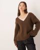 ASOS DESIGN ASOS DESIGN deep V-neck knit sweater with lace trim in brown - 1