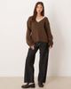 ASOS DESIGN ASOS DESIGN deep V-neck knit sweater with lace trim in brown - 2