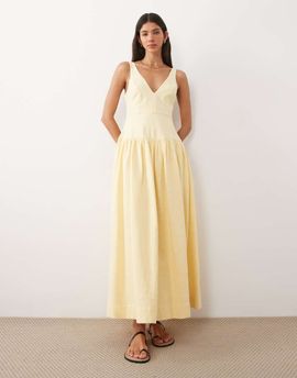 ASOS DESIGN ASOS DESIGN deep v neck dropped waist midi dress in lemon-Yellow