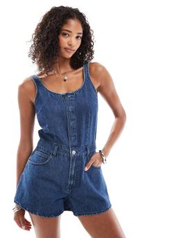 ASOS DESIGN ASOS DESIGN denim A-line romper in mid blue
