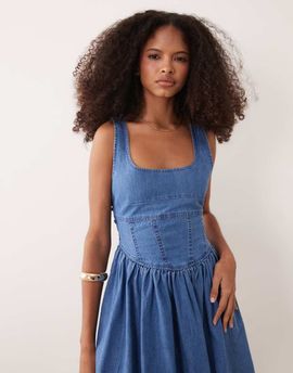 ASOS DESIGN ASOS DESIGN denim ballerina inspired mini dress in mid blue