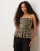 ASOS DESIGN ASOS DESIGN denim bandeau peplum top in leopard-Brown - 1