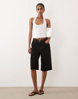 ASOS DESIGN ASOS DESIGN denim Bermuda shorts with suede belt detail in black