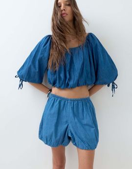ASOS DESIGN ASOS DESIGN denim bloomer shorts in mid blue - part of a set