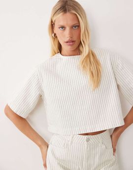 ASOS DESIGN ASOS DESIGN denim boxy T-shirt in striped print - part of a set-Multi