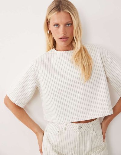 ASOS DESIGN ASOS DESIGN denim boxy T-shirt in striped print - part of a set-Multi