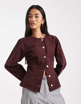 ASOS DESIGN ASOS DESIGN denim cinched shirt in plum-Purple