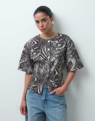 ASOS DESIGN ASOS DESIGN denim cinched shirt in zebra print - part of a set-Multi