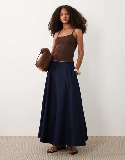 ASOS DESIGN ASOS DESIGN denim circle hem midaxi skirt in rinse wash-Blue