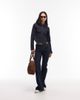 ASOS DESIGN ASOS DESIGN denim collar shirt with double ended zip in pinstripe - part of a set-Navy - 2