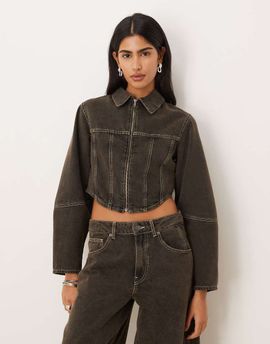 ASOS DESIGN ASOS DESIGN denim corset shirt jacket in brown - part of a set