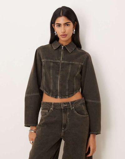 ASOS DESIGN ASOS DESIGN denim corset shirt jacket in brown - part of a set