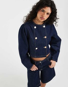 ASOS DESIGN ASOS DESIGN denim double breasted cocoon sleeve jacket in indigo-Blue