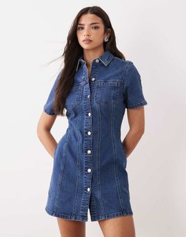ASOS DESIGN ASOS DESIGN denim fitted mini shirt dress in rich blue