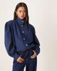 ASOS DESIGN ASOS DESIGN denim gathered shoulder funnel neck jacket in mid blue - 1