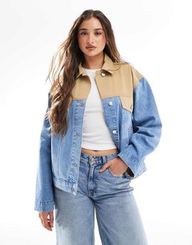 ASOS DESIGN ASOS DESIGN denim hybrid western jacket in mid wash blue