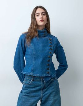ASOS DESIGN ASOS DESIGN denim jacket with asymmetric placket in midwash blue