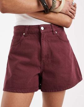 ASOS DESIGN ASOS DESIGN denim longer A-line shorts in burgundy-Brown