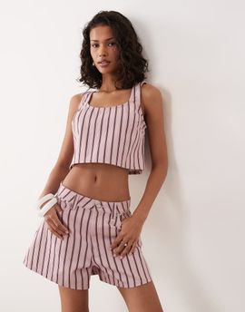 ASOS DESIGN ASOS DESIGN denim longer a line shorts in stripe - part of a set-Multi