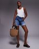 ASOS DESIGN ASOS DESIGN denim longline A line short in dark midwash with rip hem-Blue - 1